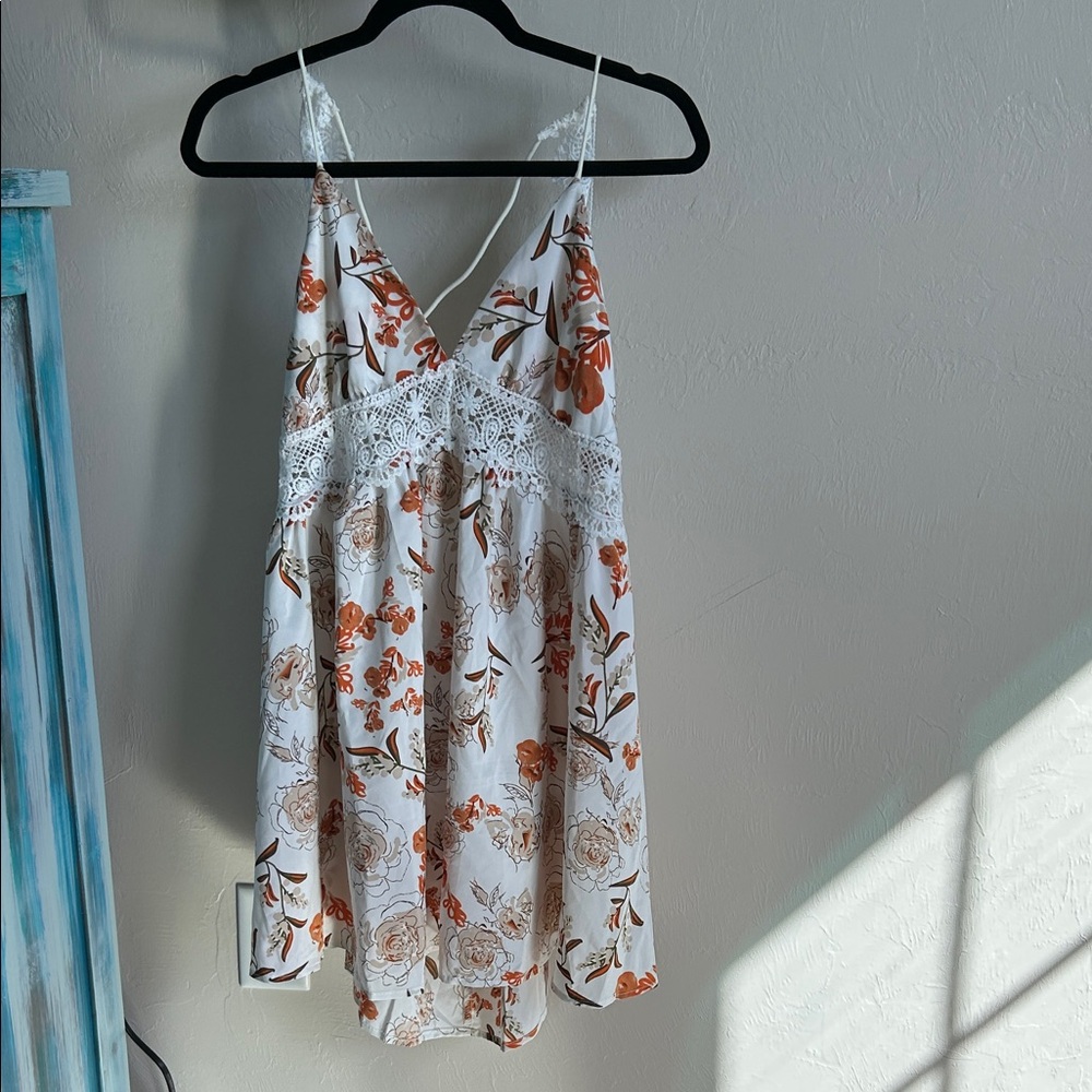 SHEIN Floral Print Dress with Orange Accents